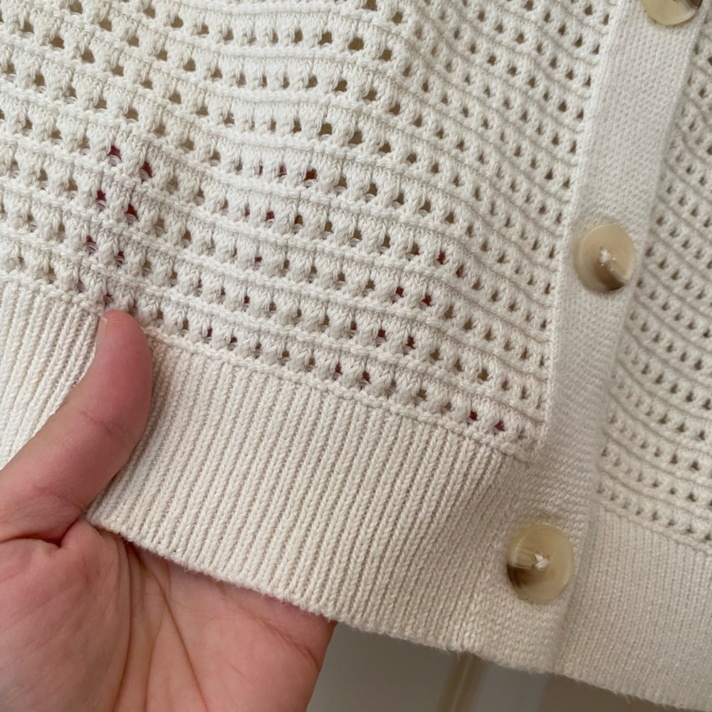 Women’s Medium Cream Cotton Blend Crochet Knit Button-Front Sweater Vest - Picture 3 of 8